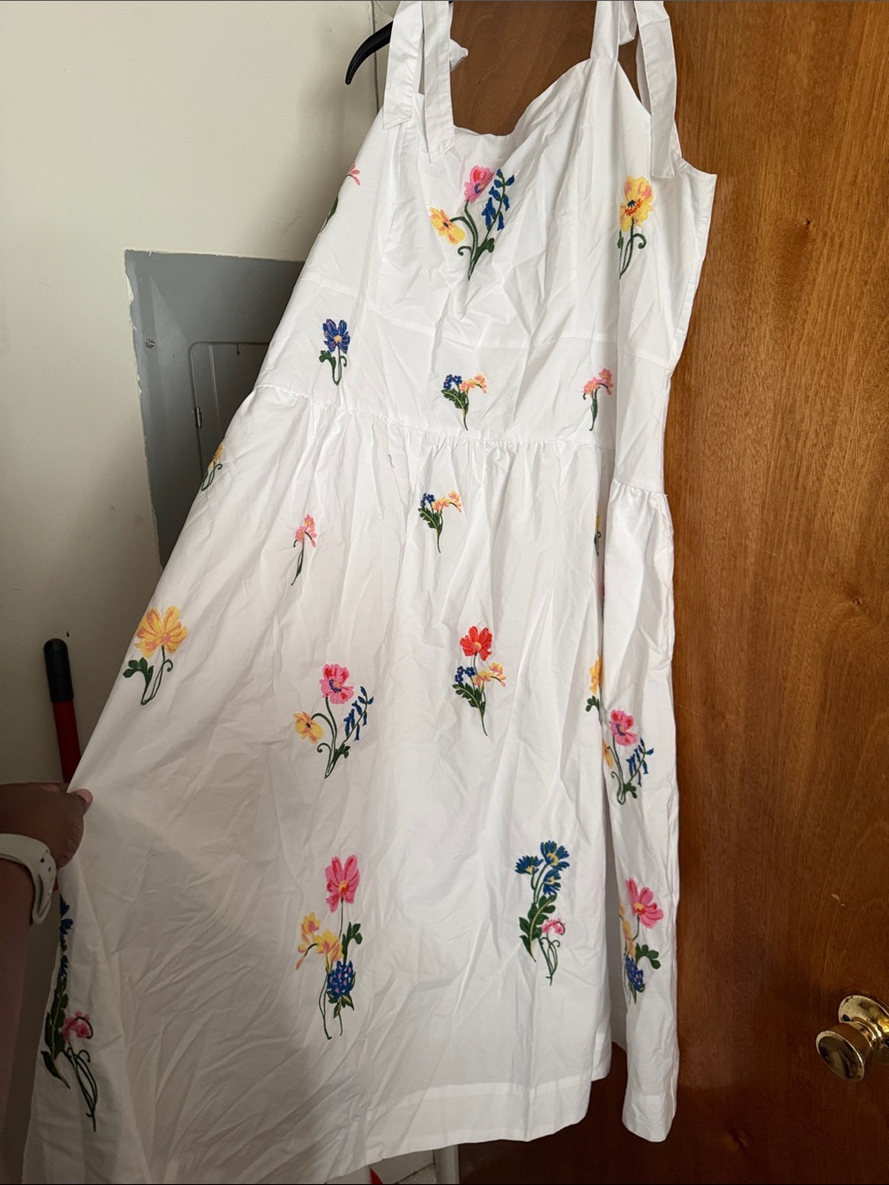 White Floral Embroidered Asymmetrical Sundress